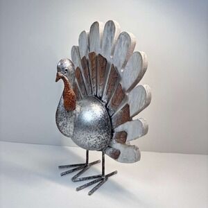 Two's Company galvanized metal and wood turkey decoration Thanksgiving Decor